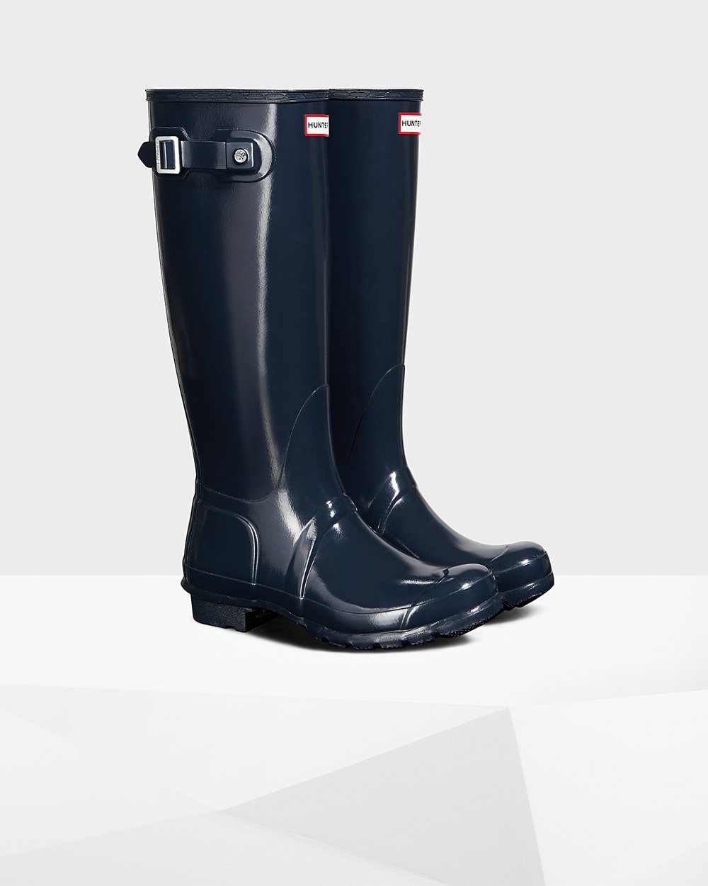 Hunter Original Gloss Tall Rain Boots - Store Womens Navy - TQSRDH792